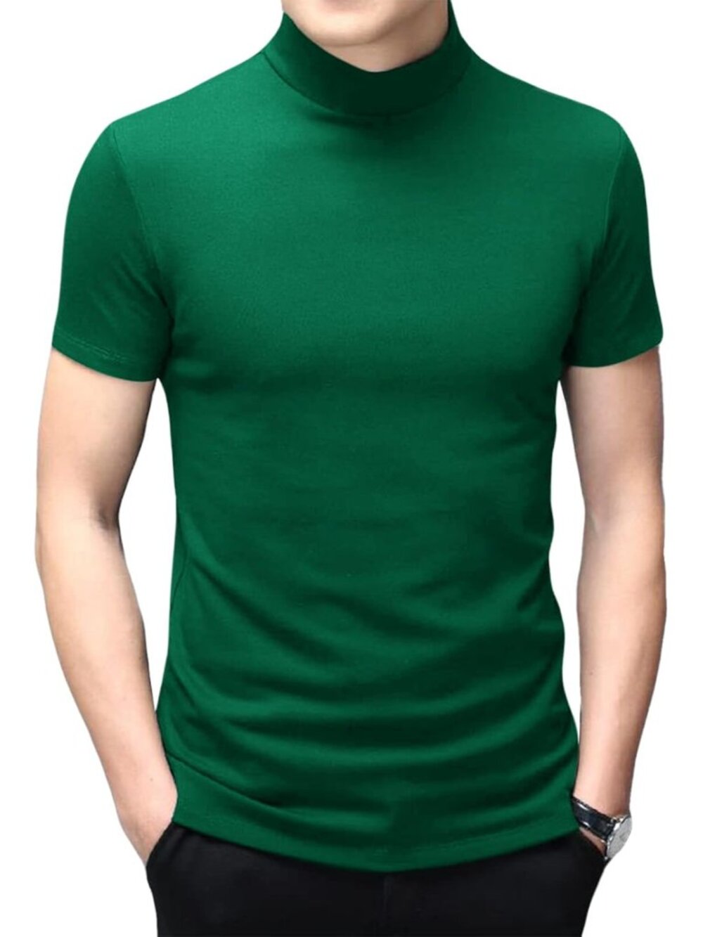 Men's T Shirt Short Sleeve Basic Mock Turtleneck Tops